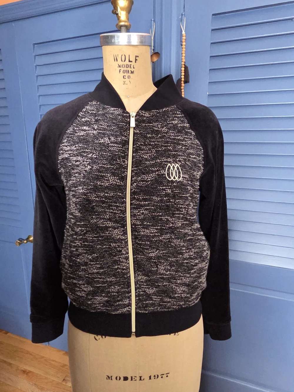 Sean John Velour Marled Bomber Jacket Track Top Black White XL Like New